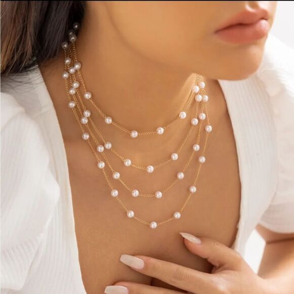 Multi Layer Pearl Necklace - Picture 2 of 3